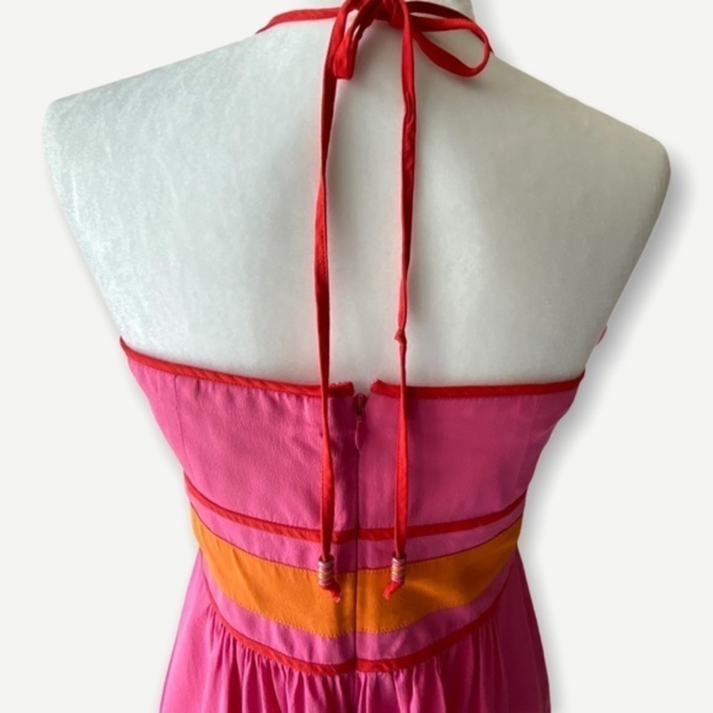 Trina Turk Orange Silk Spaghetti Ties Dress Sz.M - Picture 6 of 11
